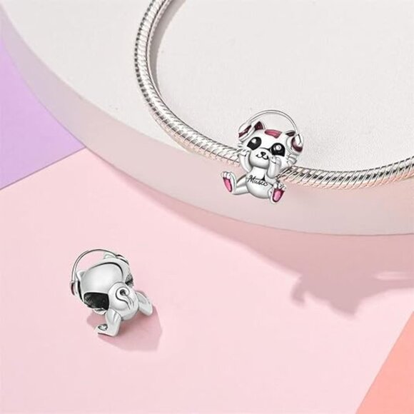 He1b523f453374d73a5160476705fc  Music Cat Cute Animal DIY Charm Pendant, 925 Sterling Silver Pendant